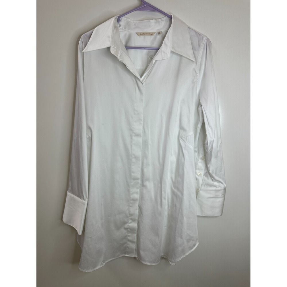 NWOT Soft Surroundings White Stretch Hidden Button Placket Shirt Large Tunic Top - Picture 3 of 14